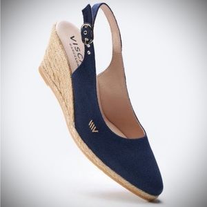 Viscata Barcelona Palomera Canvas Slingback Buckle Wedges. Navy blue. Size 7